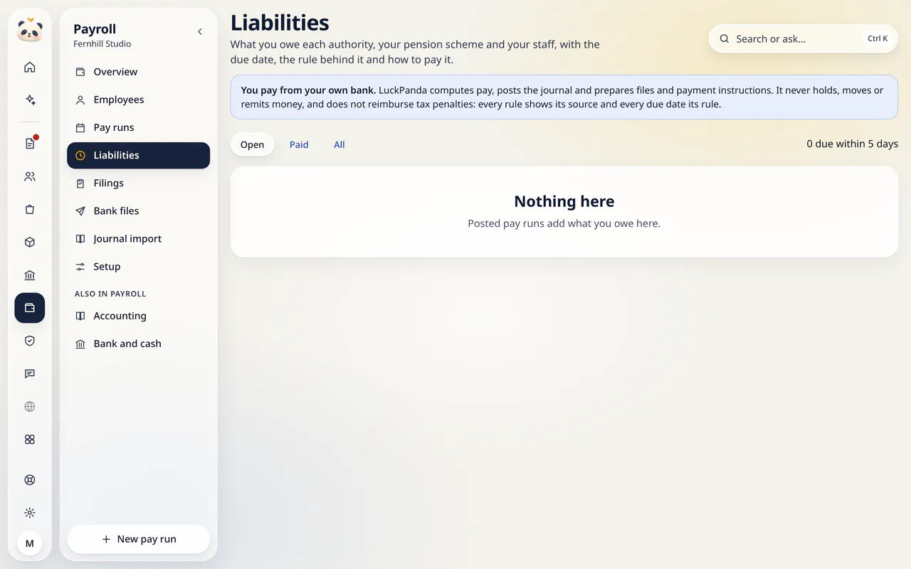 Liabilities in LuckPanda for Fernhill Studio: with Nothing here.